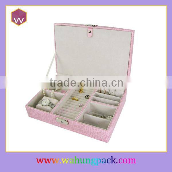 Fancy Pink Leather Jewelry Box For Girls/ Long Craft Pearl Jewel Case For Sale
