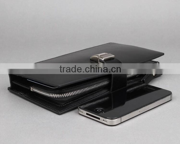 Lastest black leather metal chain wallet and purse for men