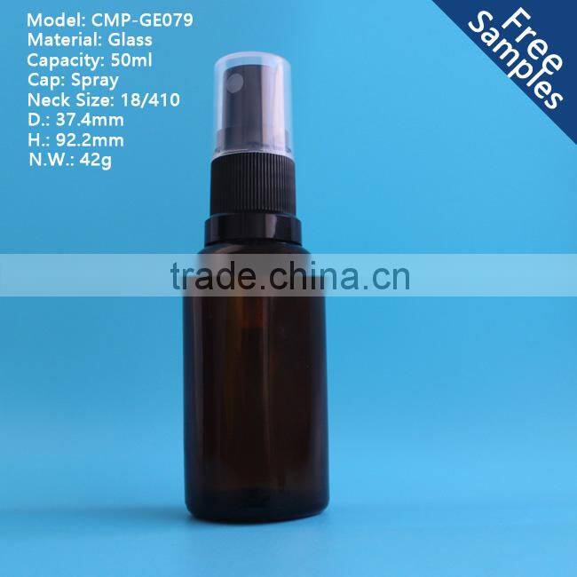 50ml clear glass essential oil bottle with sprayer cap,50ml plastic spray essential oil bottle