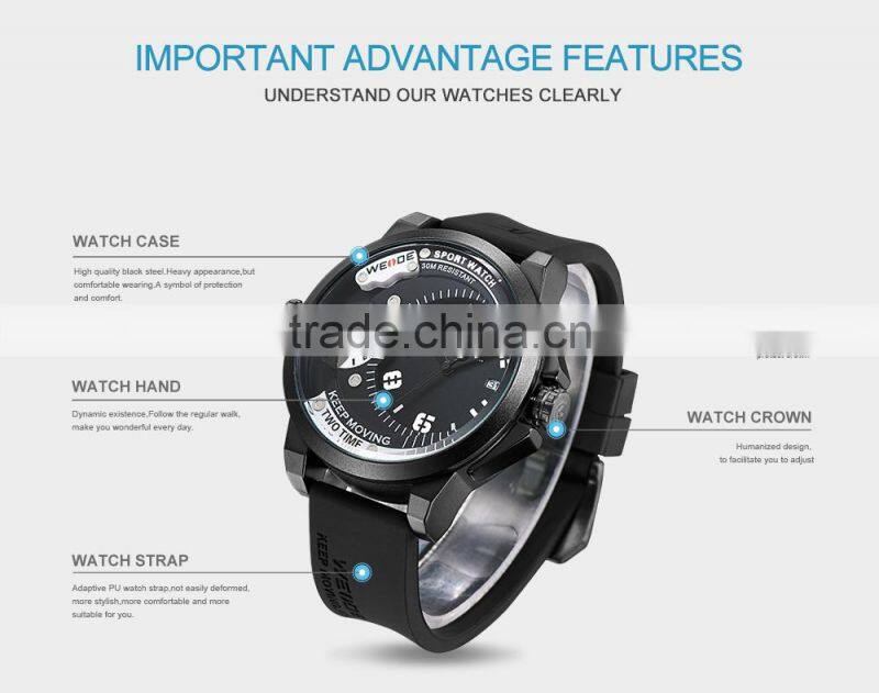 2015 WEIDE Hot-selling Men Sport Watches UV1501 With Quartz Watch Silicone Gel band 3 ATM Water Resistant