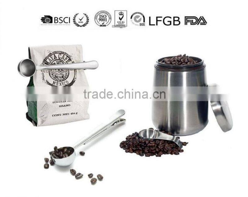 Stainless Steel Coffee Scoop and Tea Scoop with Integrated Bag Clip