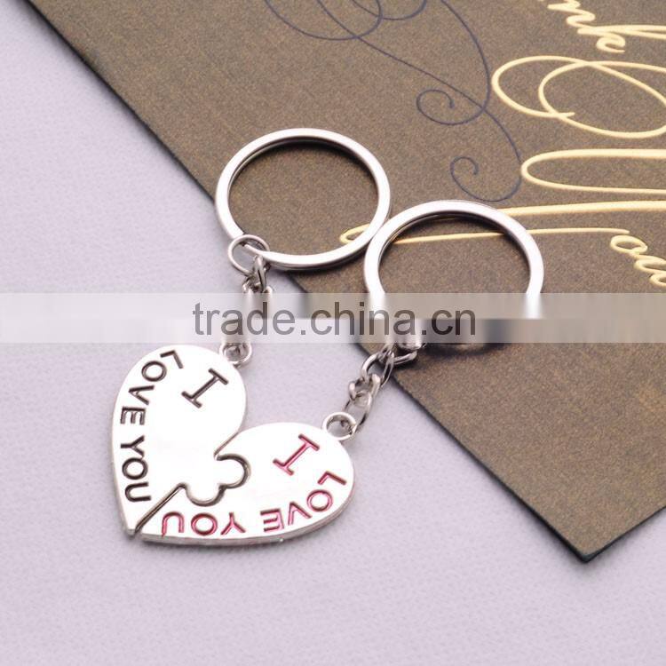 Manufactory Price Classical Design Lovers Keys Chain Silver Plated Heart Shaped Charm Keychain/