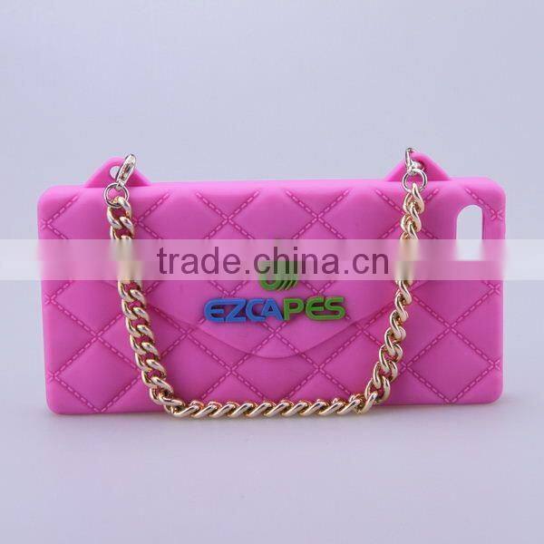 custom design fashion rhombus shape silicone cell phone case with chain
