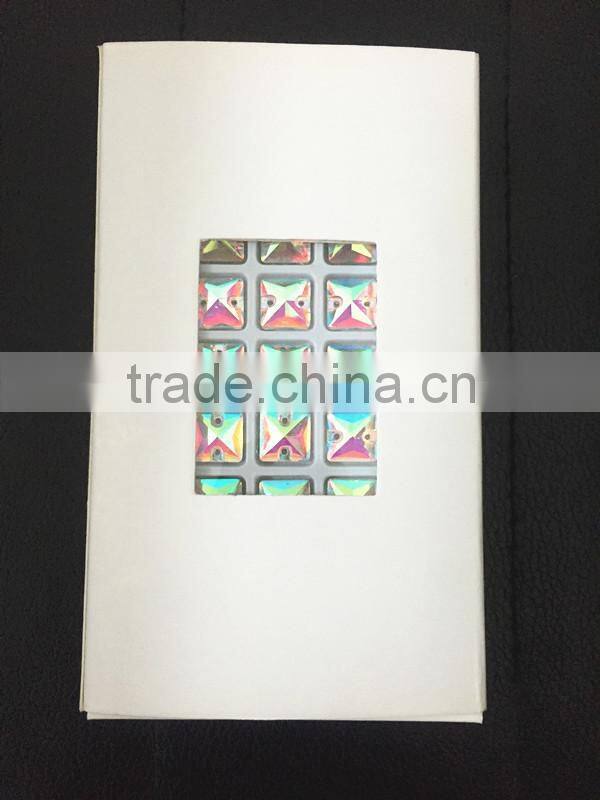 fancy super shine 10x10mm square shaped sew on stone with double hole for wedding dress