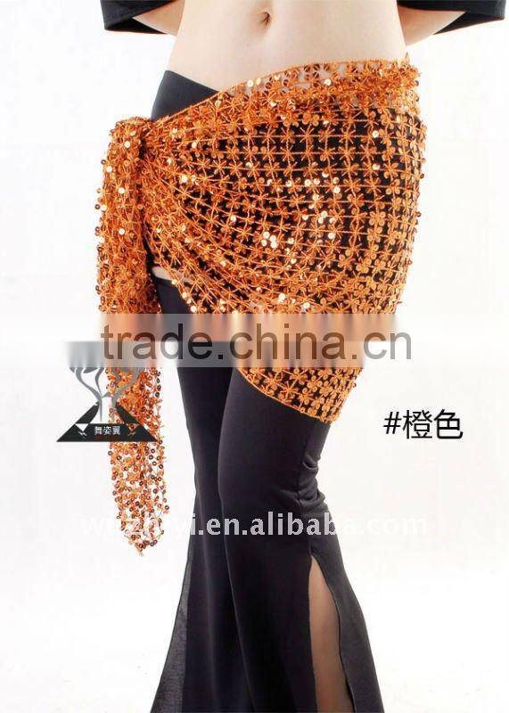 Cheap Wholesale Golden Knit Belly Dance Hip Scarf with Sequins, Belly Dance Shining Belt