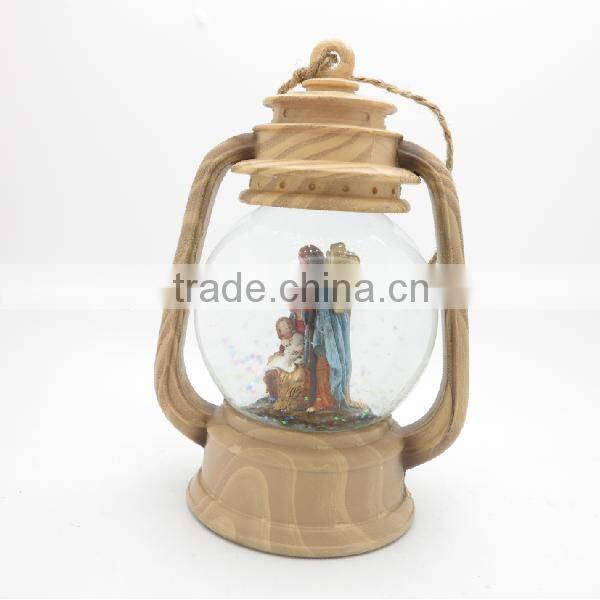 Christmas figurine polyresin giant snow globe with wooden base led light