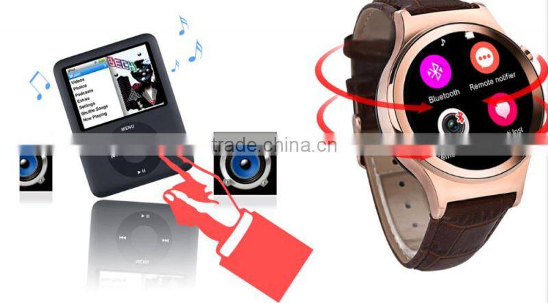 Smart Watch T3Swith Genuine Leather, phone Sync whatsApp, skype, MSN, wechat,SMS etc. between watch and Android/IOS phone