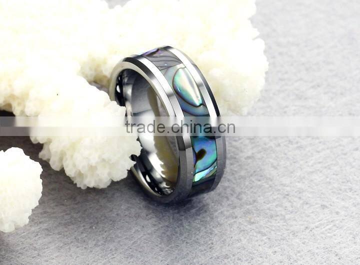 KSTONE Charming Tungsten Shell inlaid polished shiny Ring, Tungsten Abalone Shell Ring for Engagement Wedding