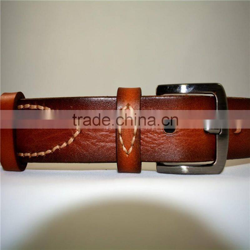 brown Unisex fashion cow hide genuine leather thread pattern belt