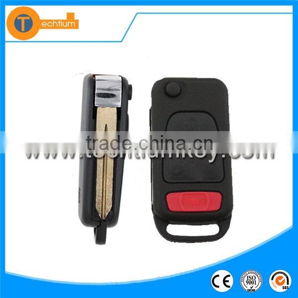 4 track uncut blade 2 + 1 button remote key blank case shell fob replacement with RED Panic for Mercedes Benz M ML SL E S CL