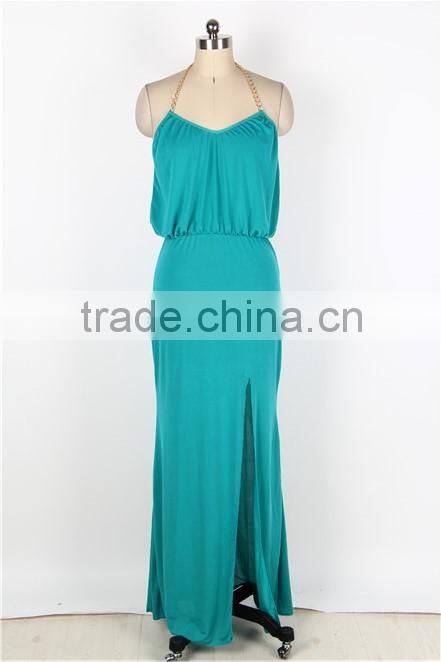 Hot Wholesale Gold Chain Halter Maxi Dress with T Back China Wholesale Dress Online