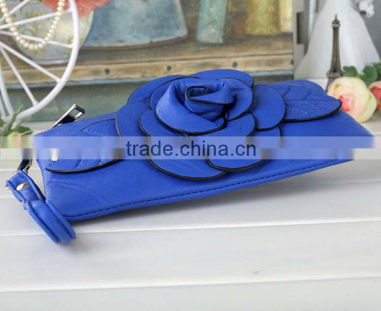 leather pu rose flower purses mobile bag