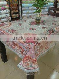 Newest rectangle transparent printed all-in-one vinyl tablecloth piece/roll
