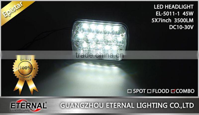 5x7in 45W sealed beam led headlight dual beam light with H4 plug for automotive truck