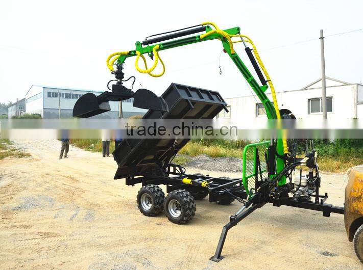 Farm tractor hydraulic driven log crane with control valve
