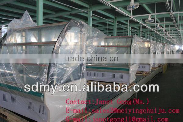 Manufactory high quality tempered glass commercial display cake refrigerator showcase