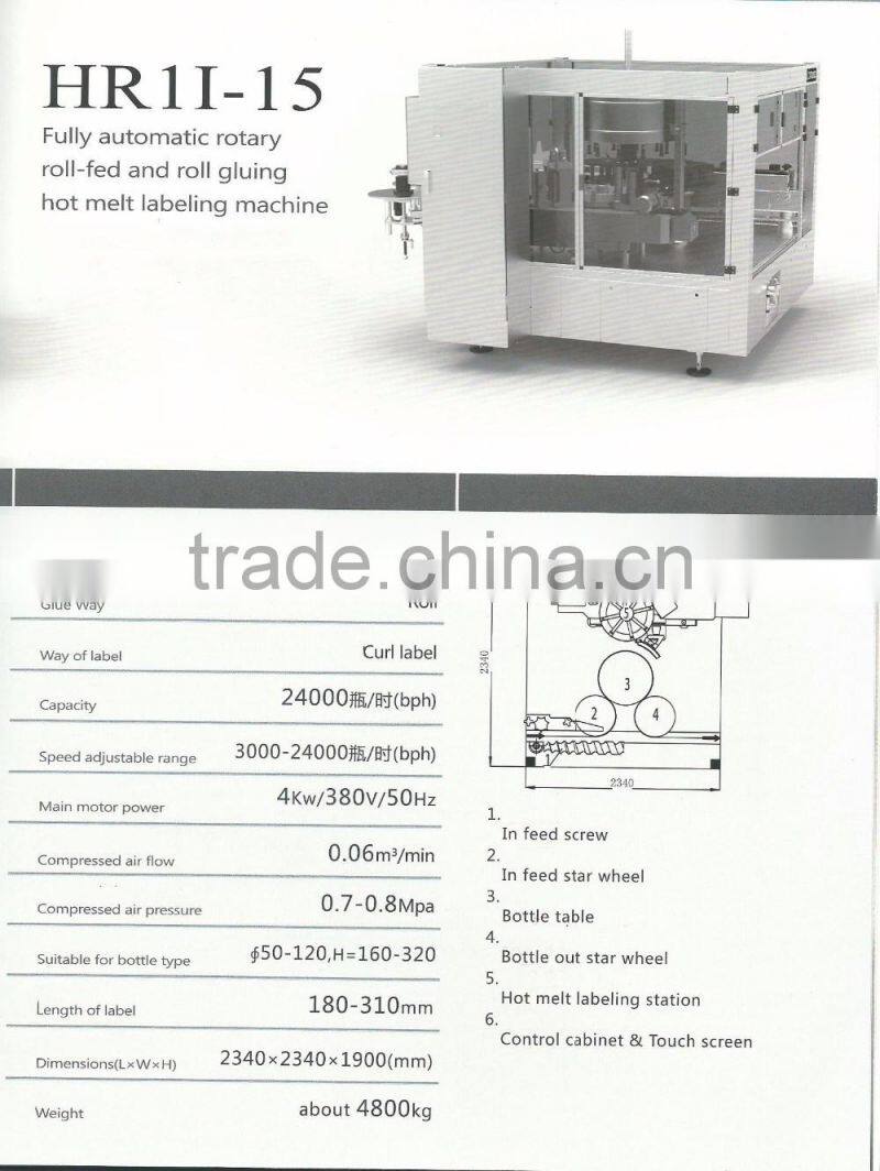 HR 1I-15 Automatic High Speed Rotary Hot melt Bottle Labeling Machine