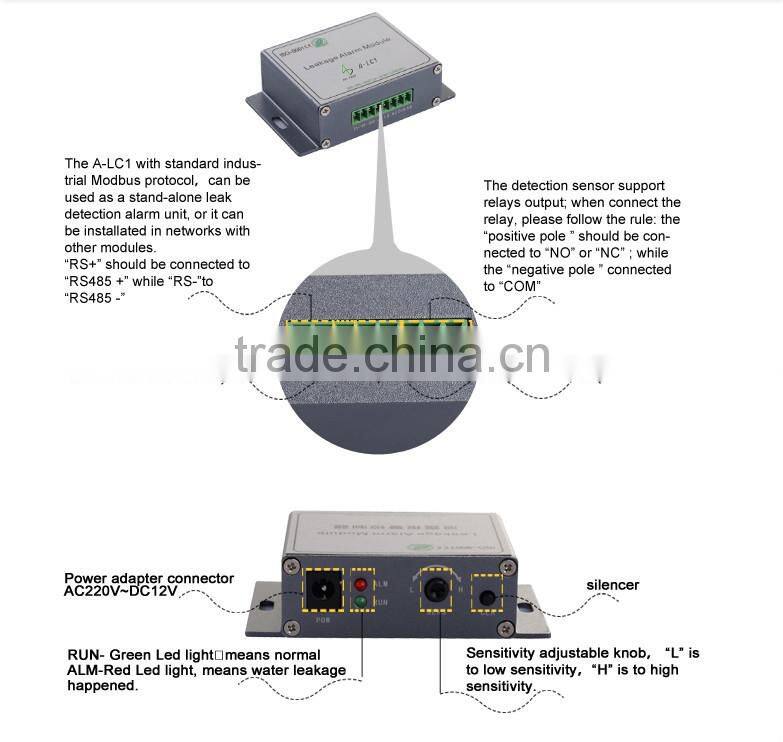 RS485 and relay outputs digital water leak alarm/water leak/machine water leak detector