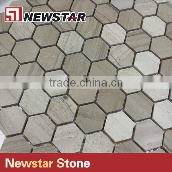 Newsar 1'' Gray Wooden Marble Hexagon Light Grain Wood Mosaic for Bathroom