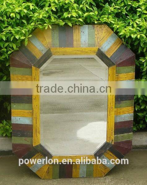 Polygon Colorful Wooden Frame With Glass Mirrors Garden Mirrors