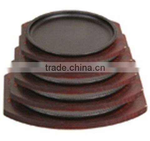 Cast iron steak baking pan with wood tray,grill plate