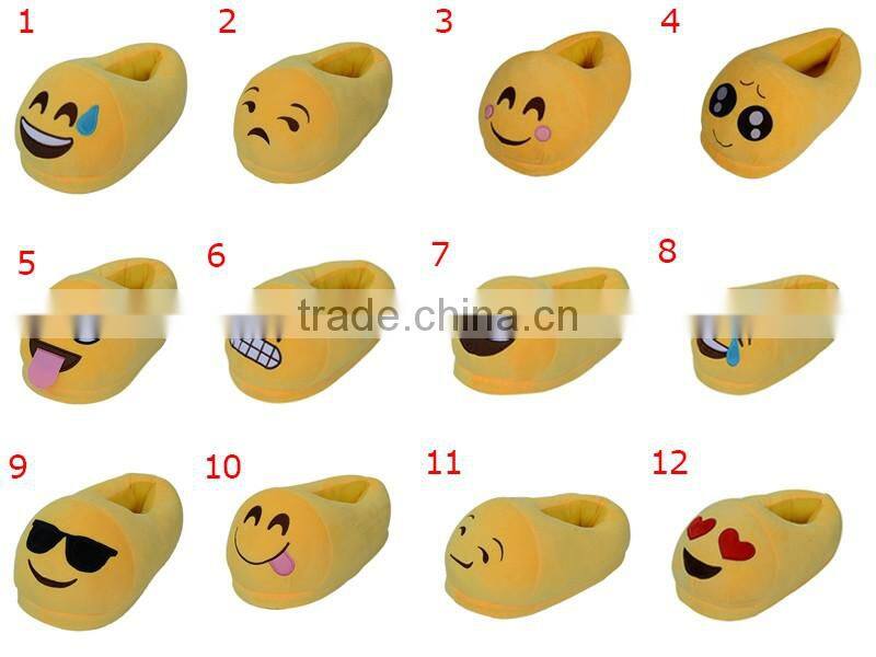 Indoor Embroiderey Plush Cotton Fabric Sunglasses Emoji Slipper