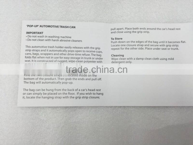Pop up Automotive Trash Can for car/Leakproof Pop-Up Car Trash Bag/Pop-up Leak Proof Trash Can