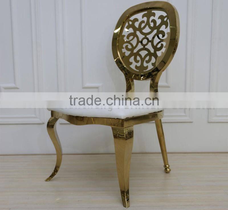 Luxury gold stainless steel louis wedding chair covers PU