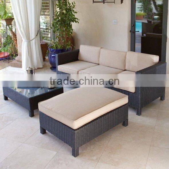 Black wicker outdoor sofa furniture I shape garden sofa with cushion