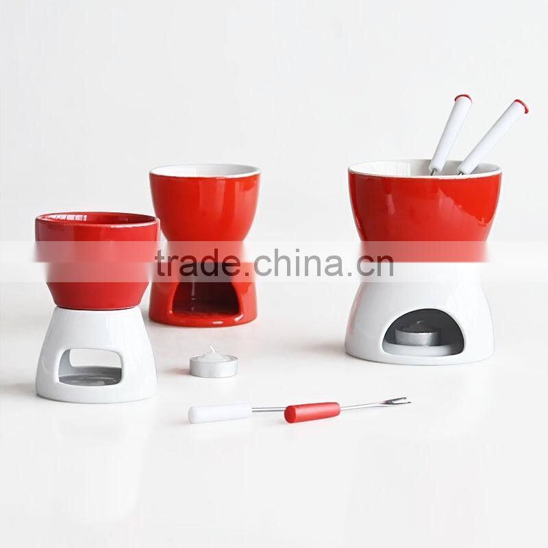 Ceramic Fondue Set in Solid Color, Heart Shape Fondue Set with Forks