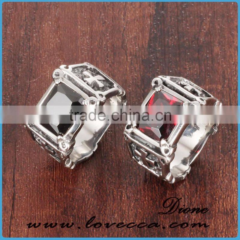 Hot Sale Silver Plated Black Stainless Steel Ring Men Jewelry Wholesale Punk Wedding inlay Crystal Ring