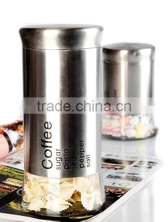 stainless steel casing glass jar for spices/coffee/tea
