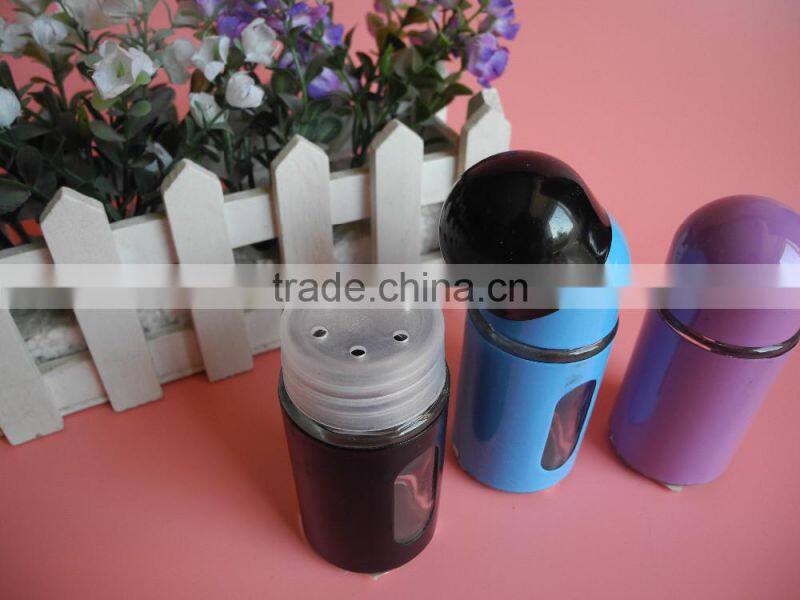 kitchen spray colored bullet shape glass table condiment holder with hole lid
