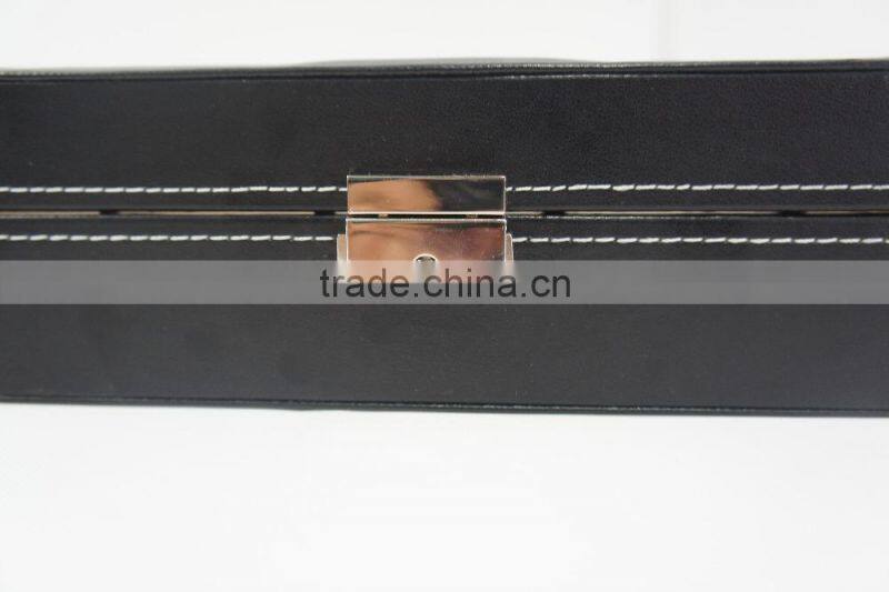 6 Mens Watch Box Black Leather Watch Case Glass Top Watch Display Organizer