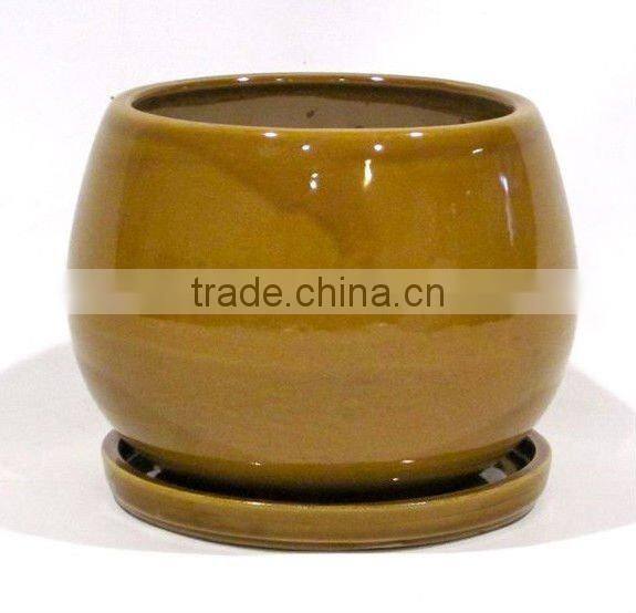 Indoor color galzed Ceramic Garden Pot with saucer