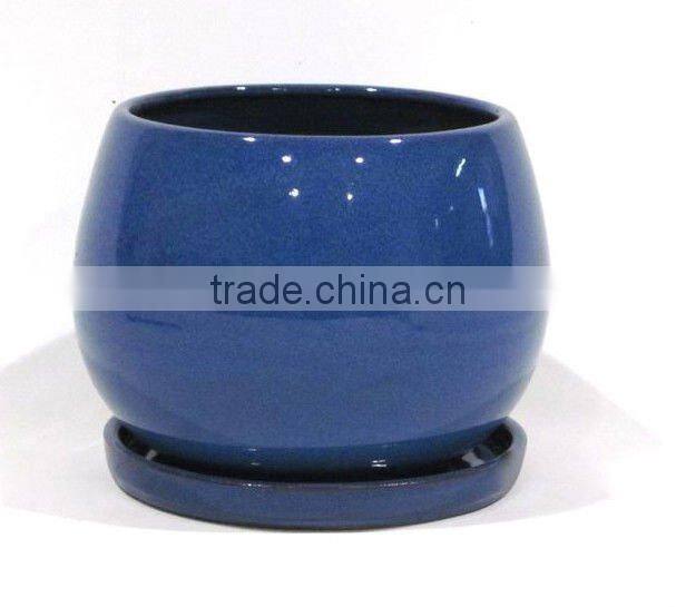 Indoor color galzed Ceramic Garden Pot with saucer
