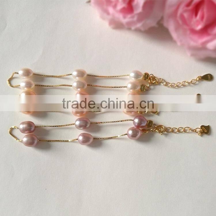 8-9mm pink rice shape freshwater pearl bracelet