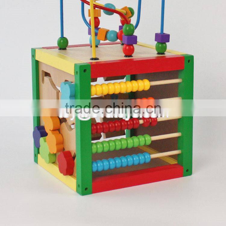 Best educational bead maze toys mini wooden kids activity cube W11B142