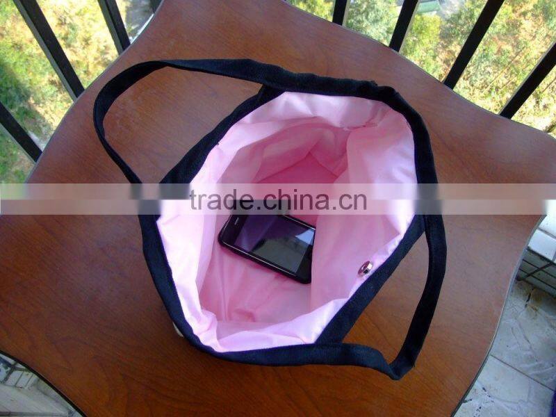 2015 Hot sale fashion calico cotton shopping tote bags with inner pocket and button closure