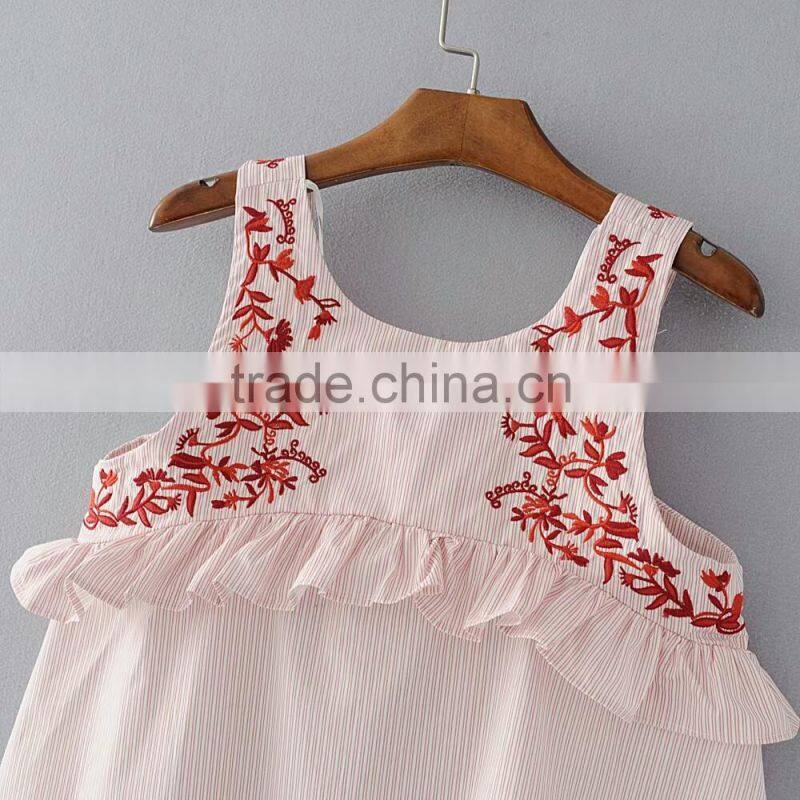 Women latest design branded embroidery stripe tank top