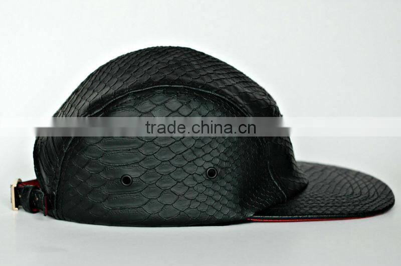 Black Country Snapback Hats Snakeskin Leather 5 Panel Blank