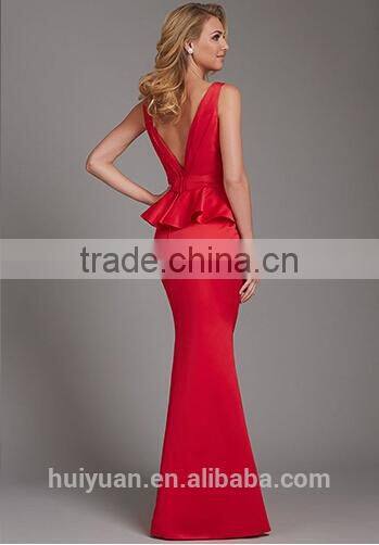 deep v neck latest satin red long casual dress designs