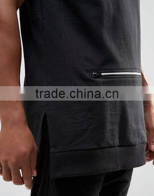 OEM wholesale men stylish zip pocket sleeveless sweatshirt