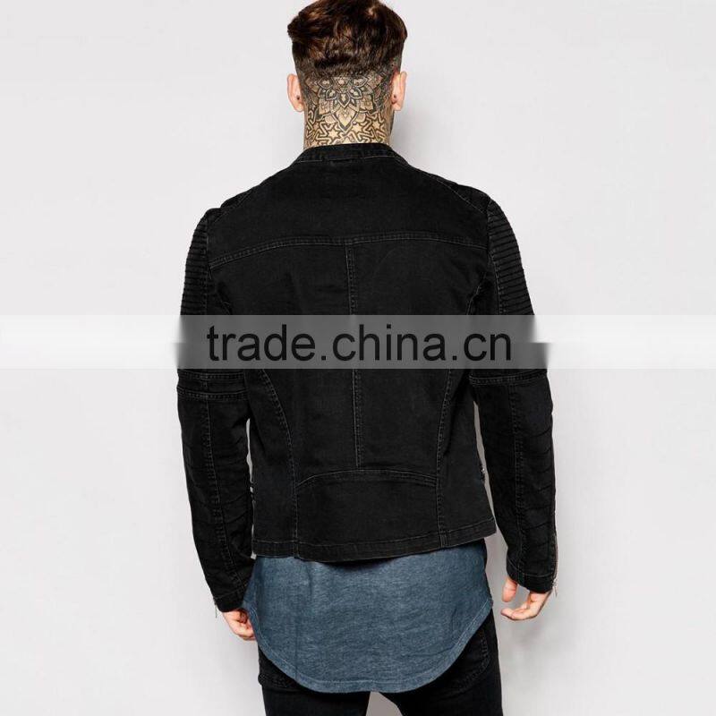 Black plain fashion cool denim jacket mens with multi zippers