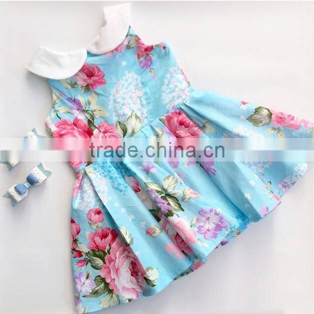 Vintage Round Collar Floral Girl Dress Handmade Baby Girls Dresses Frock