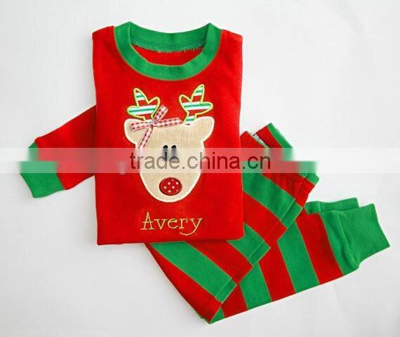 Christmas pajamas red and green stripe unique boy or girl names monogram personalized set