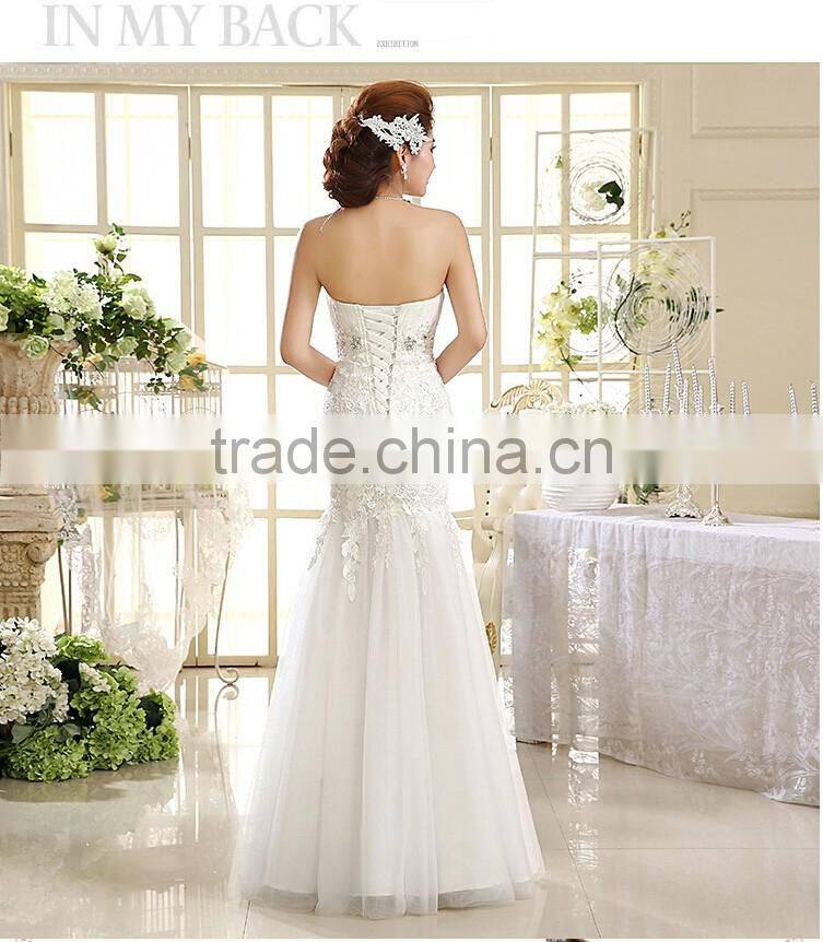 Wholesale price fishtail wedding dress with appliques designs