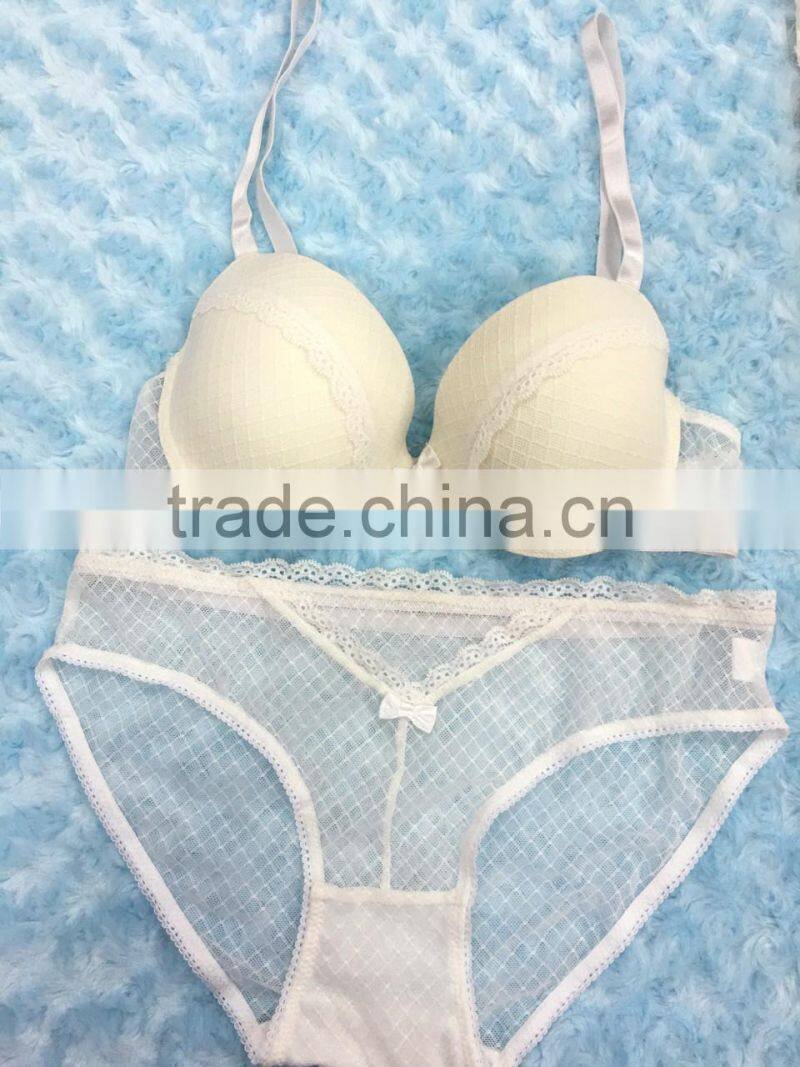Lace top see through polymide bra and panty brief Shantou quality underwear Sanhui