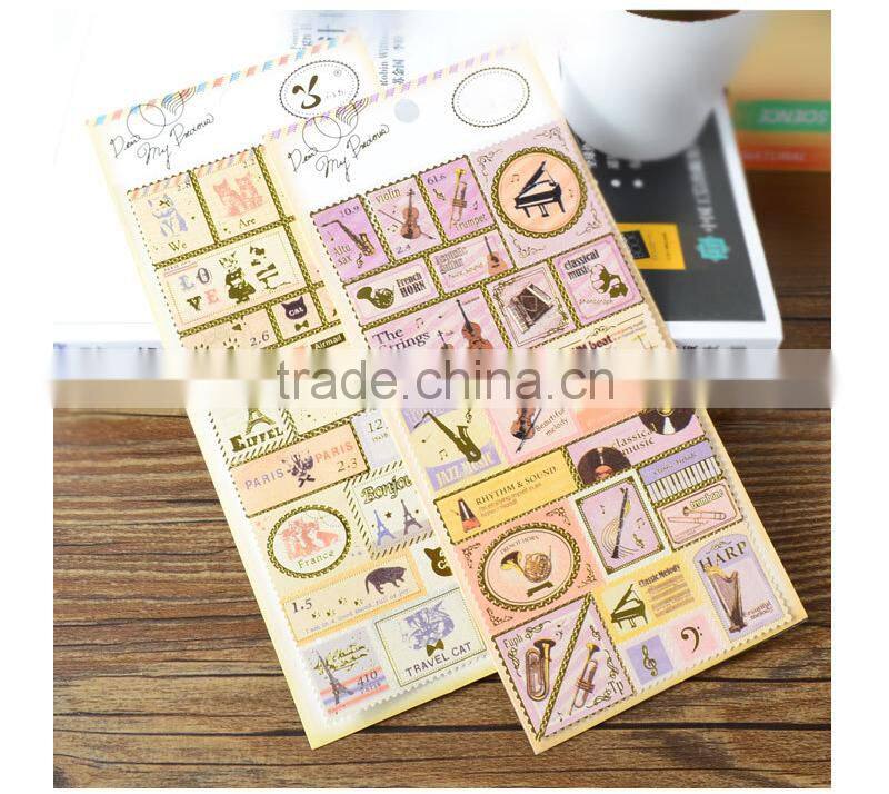 Pearl paper sticker custom cheap Postage stamps sticke with gold stamp adhesive sticker for decoration