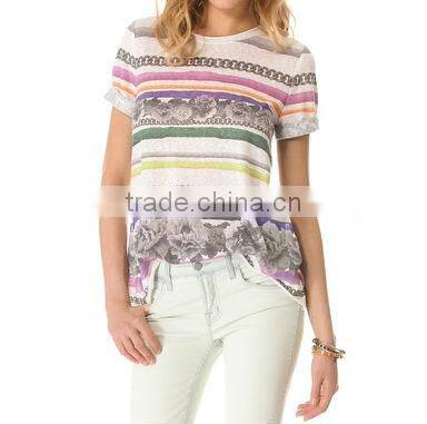 fashion ladies printed top blouse 70%poly 30%cotton